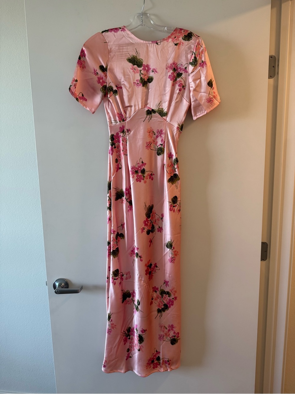 Pink Floral Satin Maxi Dress - Size 2/ Like NEW